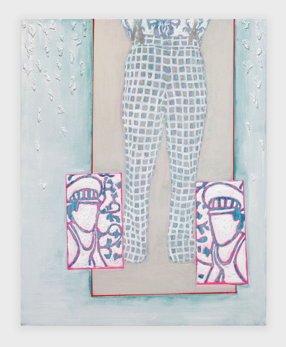 Christoph Matthes, <i>Fortunate Son</i>, 2024. Ballpen, rabbitskinglue, pigments, acrylic and oil on canvas, 59 x 47 1/4 in (150 x 120 cm)